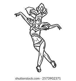 Brazil Hand Drawn Illustration Colorless - Samba Dance