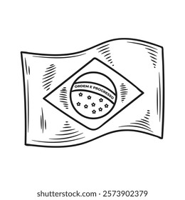 Brazil Hand Drawn Illustration Colorless - Flag