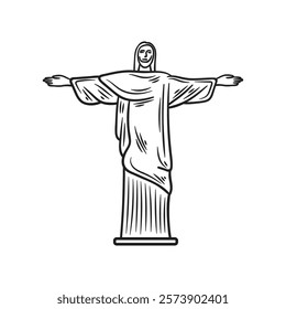 Brazil Hand Drawn Illustration Colorless - Christ the Redeemer