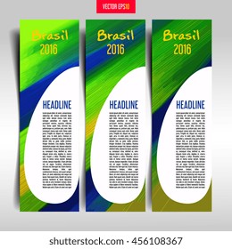 Brazil. Handmade oil on canvas brush strokes. Color palette in shades of blue, orange and green. Abstract concept for sports advertising and printed materials. For booklet, leaflet or banners.