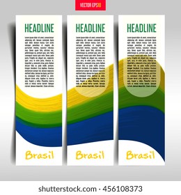 Brazil. Handmade oil on canvas brush strokes. Color palette in shades of blue, orange and green. Abstract concept for sports advertising and printed materials. For booklet, leaflet or banners.