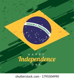 brazil happy independece day celebration with flag and lettering vector illustration design