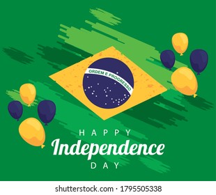 brazil happy independece day celebration with flag in balloons helium float vector illustration design
