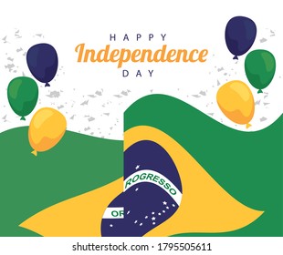 brazil happy independece day celebration with flag in balloons helium floating vector illustration design