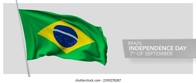 Brazil happy independence day greeting card, banner vector illustration. Brazilian national holiday 7th of September design element with 3D flag