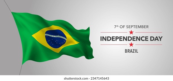 Tarjeta de saludo del Día de la Independencia de Brasil, cartel con ilustración del vector de texto de plantilla. Fiesta conmemorativa brasileña elemento de diseño del 7 de septiembre con bandera 3D con planeta