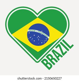 Brazil heart flag badge. Made with Love from Brazil logo. Flag of the country in heart shape. Vector illustration.