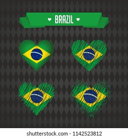 Brazil heart with flag inside. Grunge vector graphic symbols