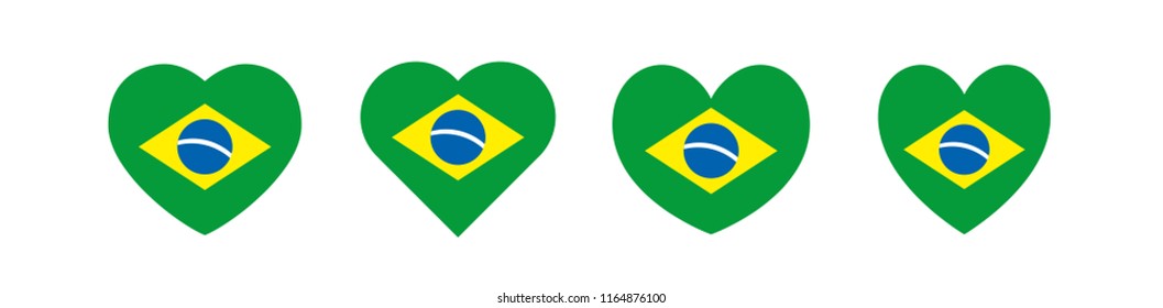 Brazil heart vector icon collection, brazilian flag symbol, love hearts