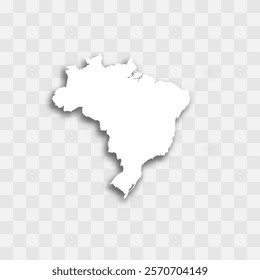 Brazil high detailed vector representation of country silhouette. White color on transparent background with dropped shadow. For educational, decorative, or informational use.