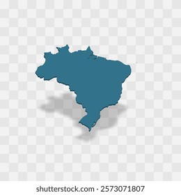 Brazil high detailed vector representation of country silhouette. 3D map on transparent background with dropped shadow. For educational, decorative, or informational use.