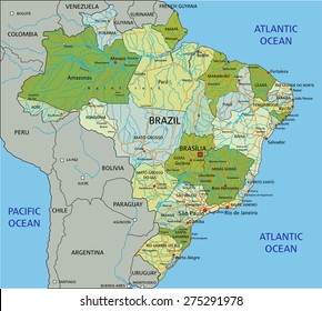 Brazil - Highly detailed editable political map with separated layers.