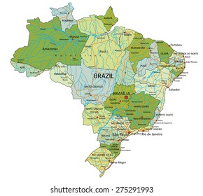 Brazil - Highly detailed editable political map with separated layers.