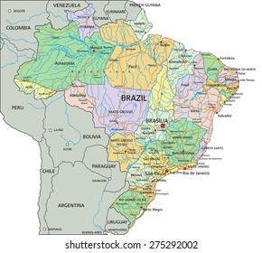 Brazil - Highly detailed editable political map with separated layers.