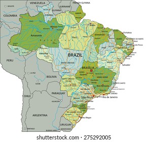 Brazil - Highly detailed editable political map with separated layers.