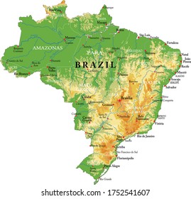 Mapa físico altamente detallado de Brasil