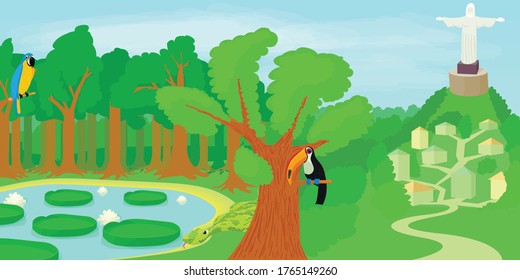 Brazil horizontal banner concept forest. Cartoon illustration of Brazil vector horizontal banner concept for web