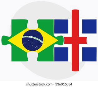 Brazil and Iceland Flags in puzzle isolated on white background
