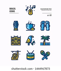 Brazil icon set 3. Include music, animal, landmark, coffee and more. Fill outline icons Design. vector