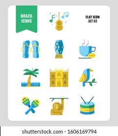 Brazil icon set 3. Include music, animal, landmark, coffee and more. Flat icons Design. vector