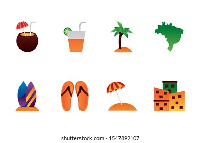 Brazil icon set design, Culture tourism brazilian travel south latin and traditional theme Vector illustration