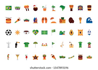 Brazil icon set design, Culture tourism brazilian travel south latin and traditional theme Vector illustration