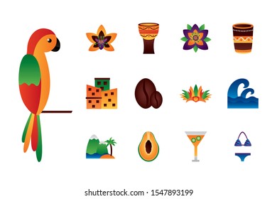 Brazil icon set design, Culture tourism brazilian travel south latin and traditional theme Vector illustration