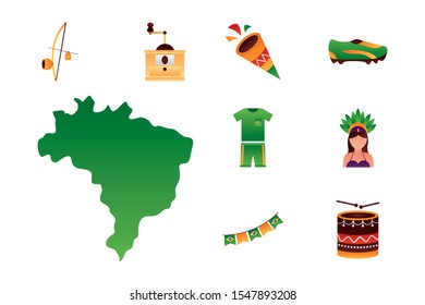 Brazil icon set design, Culture tourism brazilian travel south latin and traditional theme Vector illustration