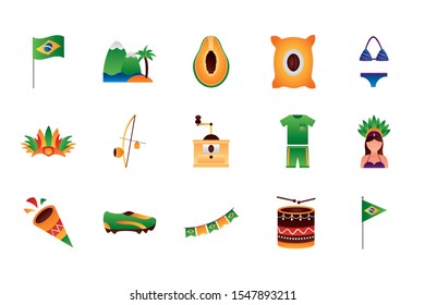 Brazil icon set design, Culture tourism brazilian travel south latin and traditional theme Vector illustration