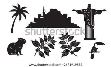 Brazil iconic silhouette elements collection. Vector set with symbols and landmarks. Vector illustration.