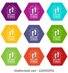 Brazil icons 9 set coloful isolated on white for web