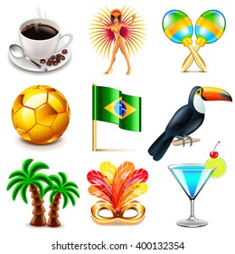 Brazil icons detailed photo realistic vector set