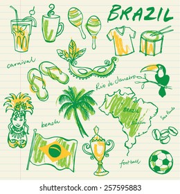 Brazil icons doodle set 