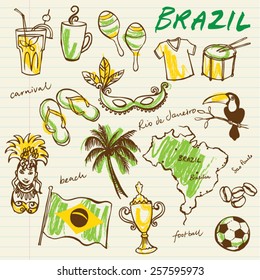 Brazil icons doodle set 