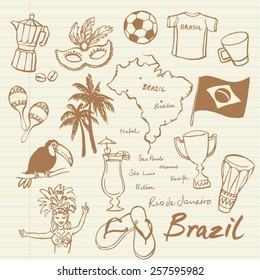 Brazil icons doodle set 
