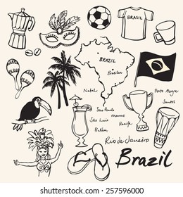 Juego de doodles con iconos de Brasil