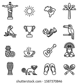 Brazil icons set with white background. Thin line style stock vector.