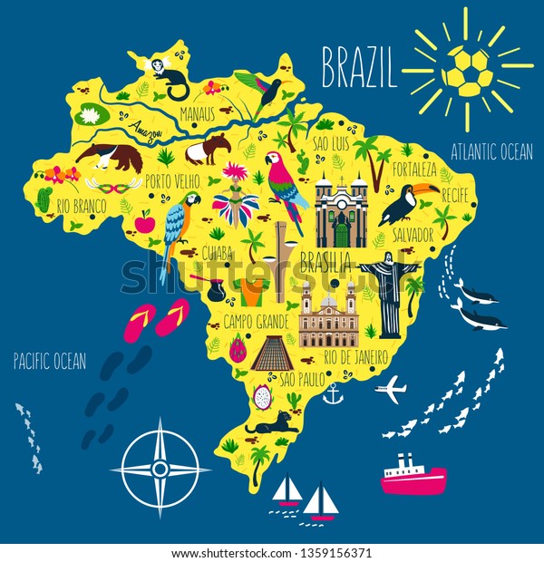 Brazil Illustrated Flat Map Vector South Stock Vector (Royalty Free ...