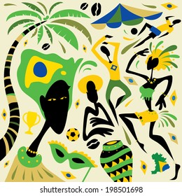 Brazil, Illustration, flag, carnival, Dance, Rio Party (Vector Art) 