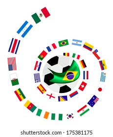 Brazil , An Illustration of The Flags of 32 Countries Around A Soccer Ball of of Football Championship in Brazil. 