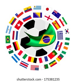 Brazil , An Illustration of The Flags of 32 Nations Around A Soccer Ball of of Football Championship in Brazil. 