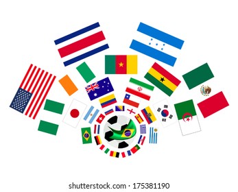 Brazil , An Illustration of The Flags of 32 Teams Around A Soccer Ball of of Football Championship in Brazil. 