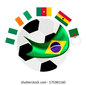 Brazil , An Illustration of The Flags of Africa Zone Countries Around A Soccer Ball of Football Championship Qualification in Brazil. 