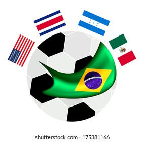 Brazil , An Illustration of The Flags of North America Zone Countries Around A Soccer Ball of Football Championship Qualification in Brazil. 