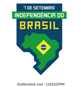 Brazil independence badge, with flag and map in simplified style, flat vector illustration