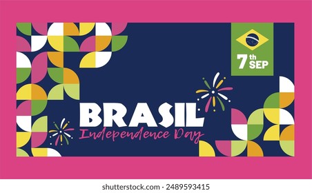 Brazil Independence Day 2024 Design with Colorful Geometric Background. 7 De Setembro, Dia Da Independencia Do Brasil (Translation : September 7th, Brazil Independence Day). Vector Illustration.