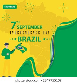 brazil independence day 7 September celebration vector template banner, social media post, flyer or greeting card with yellow green theme and flag. vector illustration