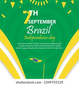 brazil independence day 7 September celebration vector template banner, social media post, flyer or greeting card with yellow green theme and flag. vector illustration