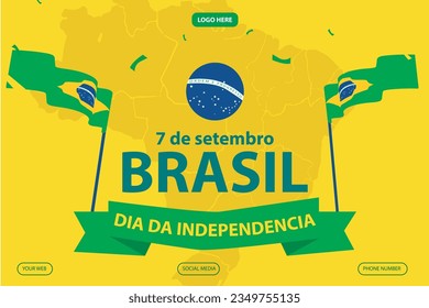 brazil independence day 7 September celebration vector template banner, social media post, flyer or greeting card with yellow green theme and flag. vector illustration