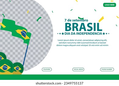 brazil independence day 7 September celebration vector template banner, social media post, flyer or greeting card with yellow green theme and flag. vector illustration